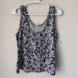 Old Navy Womens Floral Tank Top Navy Blue White Scoop Neck Sleeveless M NWT
